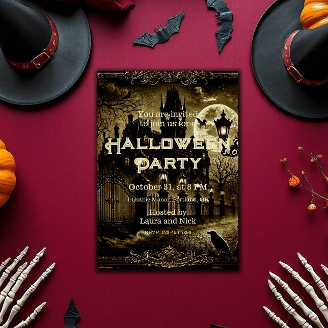 Dark Gothic Victorian Vintage Spooky Halloween  Invitation (Dark Gothic Victorian Vintage Spooky Halloween Invitation)
