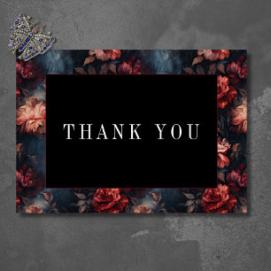 Dark Gothic Vintage Red & Pink Floral Wedding Thank You Card