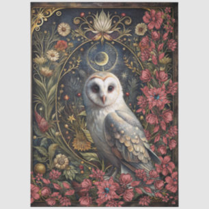 Dark Gothic White Owl Floral Abstract Art  Tissue Paper