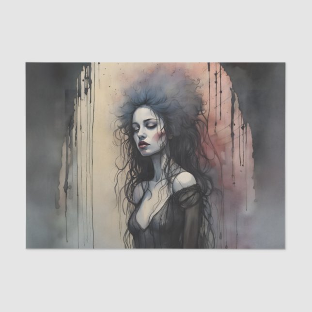 Dark Gothic Woman Portrait Moody Grunge Painterly Tissue Paper (Front)