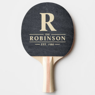 Dark Granite Stone Family Name & Initial Ping Pong Paddle