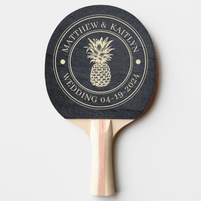 Dark Granite Stone Pineapple Wedding Names Ping Pong Paddle (Back)