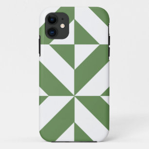 Dark Grass Green Geometric Deco Cube Pattern iPhone 11 Case
