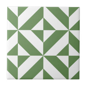 Dark Grass Green Geometric Deco Cube Pattern Ceramic Tile
