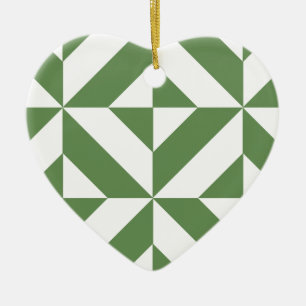 Dark Grass Green Geometric Deco Cube Pattern Ceramic Tree Decoration