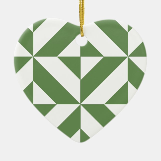 Dark Grass Green Geometric Deco Cube Pattern Ceramic Tree Decoration (Front)