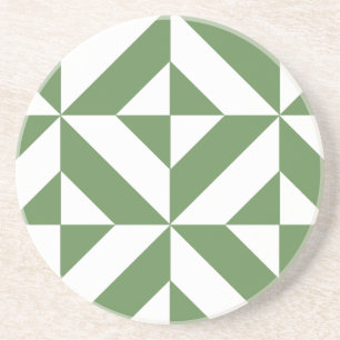 Dark Grass Green Geometric Deco Cube Pattern Coaster