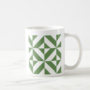 Dark Grass Green Geometric Deco Cube Pattern Coffee Mug