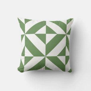 Dark Grass Green Geometric Deco Cube Pattern Cushion