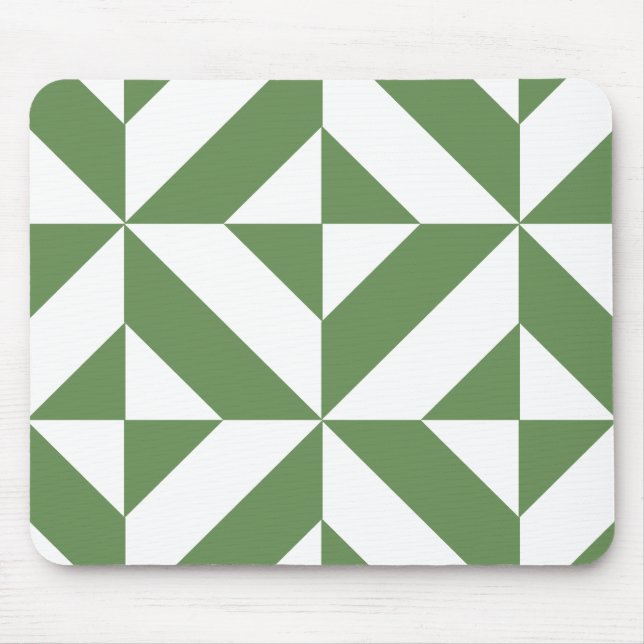 Dark Grass Green Geometric Deco Cube Pattern Mouse Pad (Front)