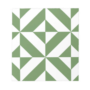 Dark Grass Green Geometric Deco Cube Pattern Notepad