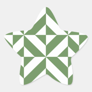 Dark Grass Green Geometric Deco Cube Pattern Star Sticker
