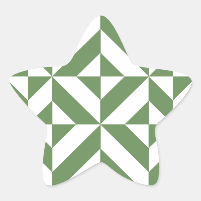 Dark Grass Green Geometric Deco Cube Pattern Star Sticker (Front)