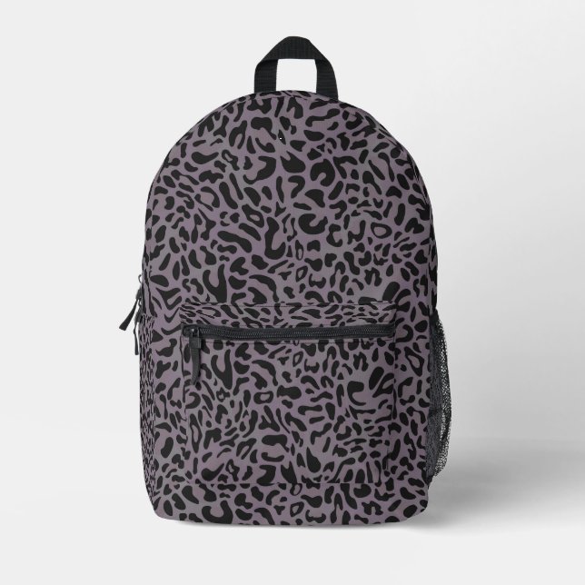 Dark Gray and Muted Charcoal Leopard Print Printed Backpack (Front)