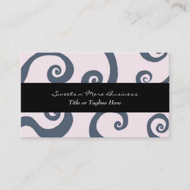 Dark Gray and Pink Swirls Business Card (Front)
