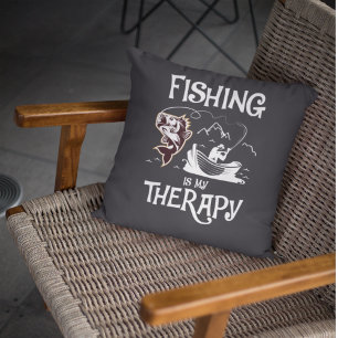 Dark Gray Fishing Is My Therapy Row Boat Cushion