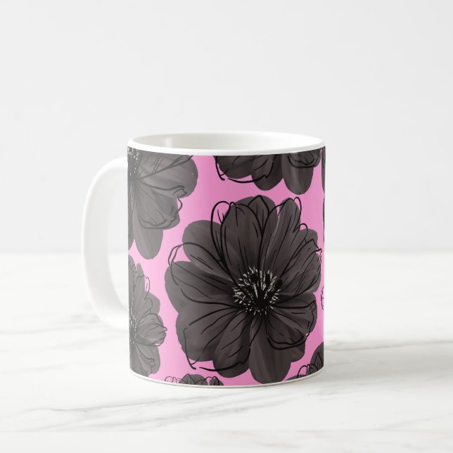 Dark Gray Flowers Coffee Mug (Front Left)