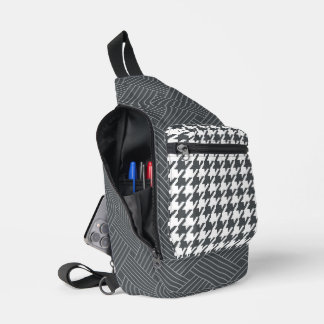 DARK GRAY HERRINGBONE AND WEAVE PATTERNS SLING BAG