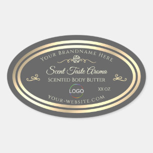 Dark Gray Product Label with Gold Frame and Logo