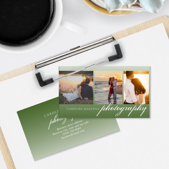 Dark Green 3-photo Collage Photography Business Card (Creator Uploaded)