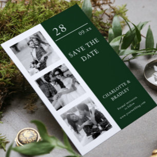 Dark Green 4 Photo Minimalist Save The Date