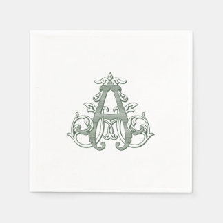 Dark Green "A" Monogram Cocktail Napkins