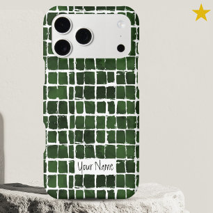 Dark Green Abstract Watercolor Chequered Custom Na