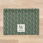 Dark Green and Beige Christmas Foliage Family Name Tea Towel<br><div class="desc">Custom-designed Christmas kitchen hand towel featuring modern rustic dark green and light beige hand-drawn style Christmas foliage with personalised initial and family name.</div>