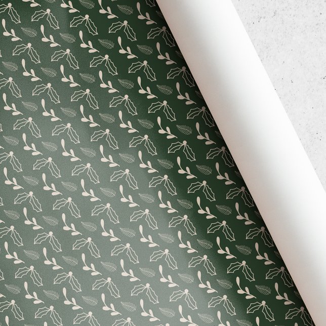 Dark Green and Beige Christmas Foliage Wrapping Paper (Creator Uploaded)