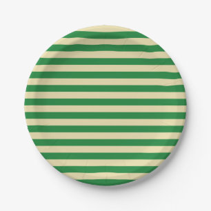 Dark Green and Beige Stripes Paper Plate