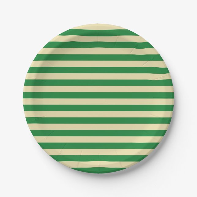 Dark Green and Beige Stripes Paper Plate (Front)