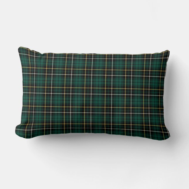 Dark Green and Black MacAlpine Clan Scottish Plaid Lumbar Cushion (Front)
