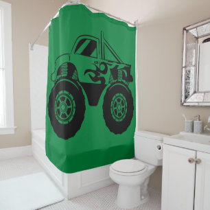 Dark Green and Black Monster Truck Shower Curtain