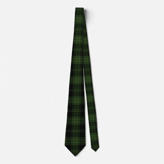 Dark Green and Black Scottish Tartan Plaid Pattern Tie (Front)