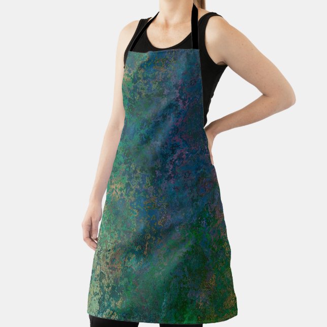 Dark Green and Blue Alcohol Ink Abstract Apron (Insitu)