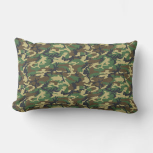 Dark Green and Brown Camo Tree Leaves Lumbar Cushion
