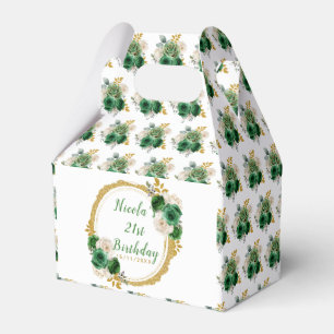Dark Green and Gold Elegant Flowers Birthday Favour Box