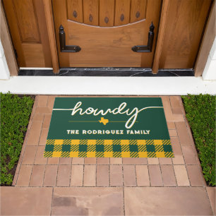Dark Green and Gold Howdy Buffalo Plaid Doormat