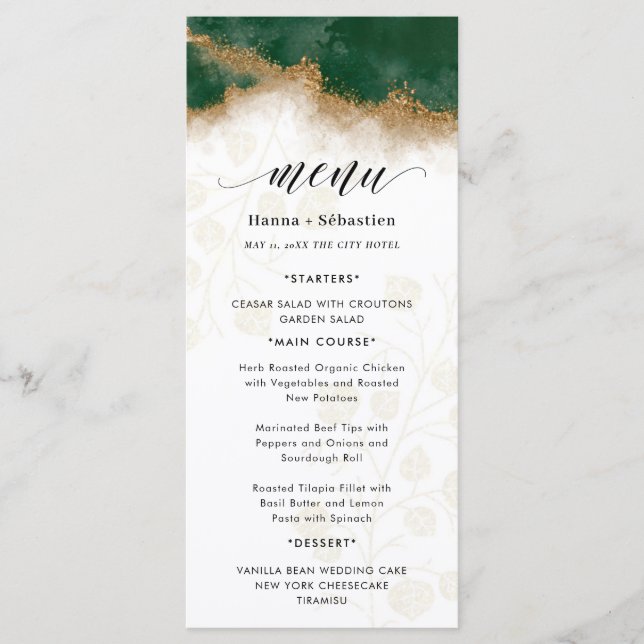 Dark green and gold Wedding  Menu (Front)