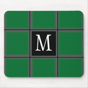 Dark Green and Grey Custom Single Initial Striped Mouse Pad