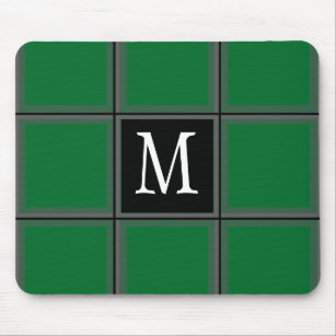 Dark Green and Grey Custom Single Initial Striped Mouse Pad