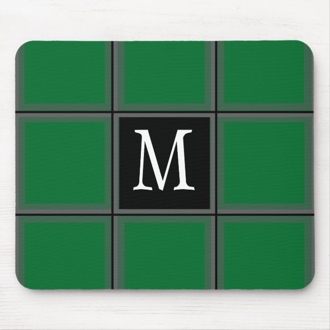 Dark Green and Grey Custom Single Initial Striped Mouse Pad (Front)