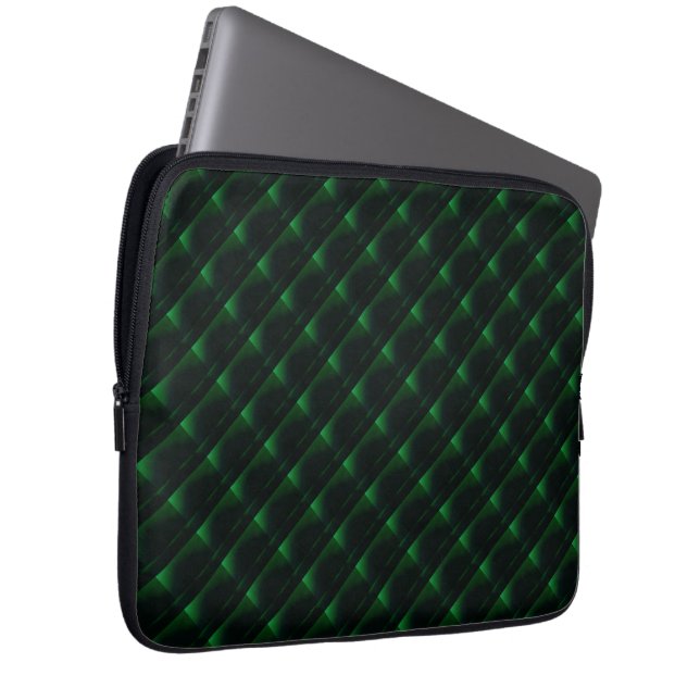 Dark green and light shapes with luminous illusion laptop sleeve (Front Right)
