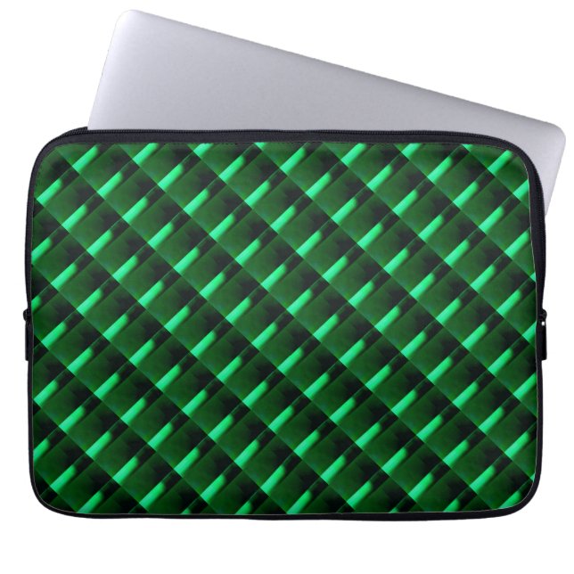 Dark green and light shapes with luminous illusion laptop sleeve (Front)