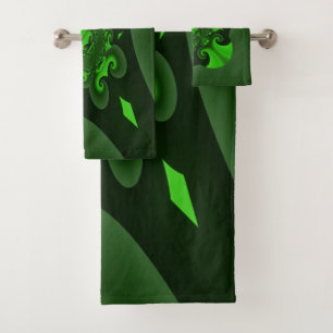 Dark Green And Lime Spiral Wave Bath Towel Set