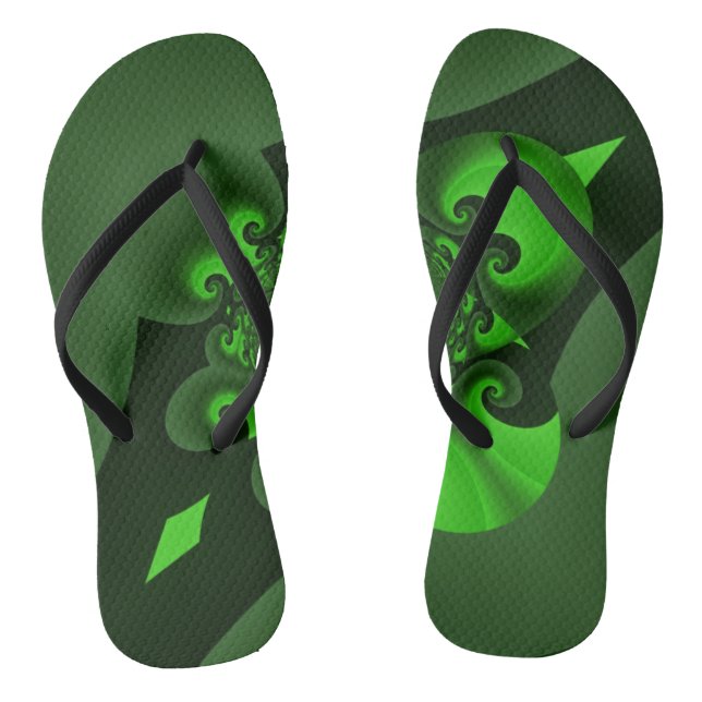 Dark Green And Lime Spiral Wave Flip Flops (Footbed)