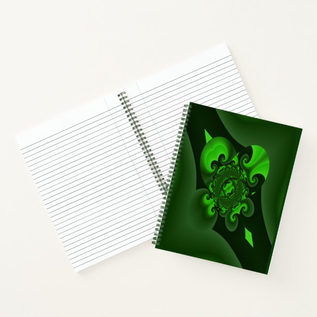 Dark Green And Lime Spiral Wave Notebook (Inside)