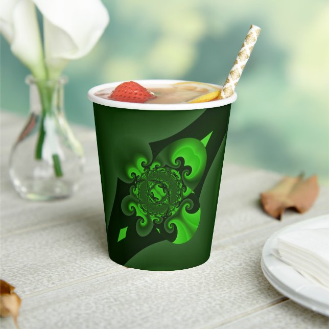 Dark Green And Lime Spiral Wave Paper Cups (Insitu)
