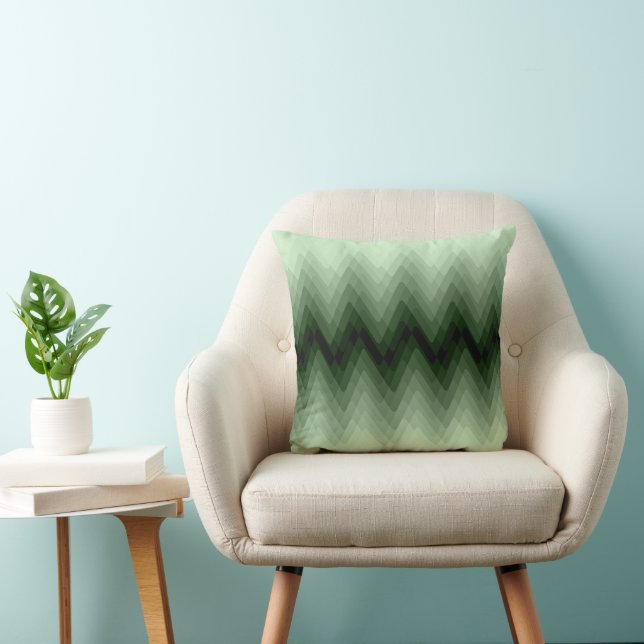 Dark green and mint zigzag. throw pillow (Chair)
