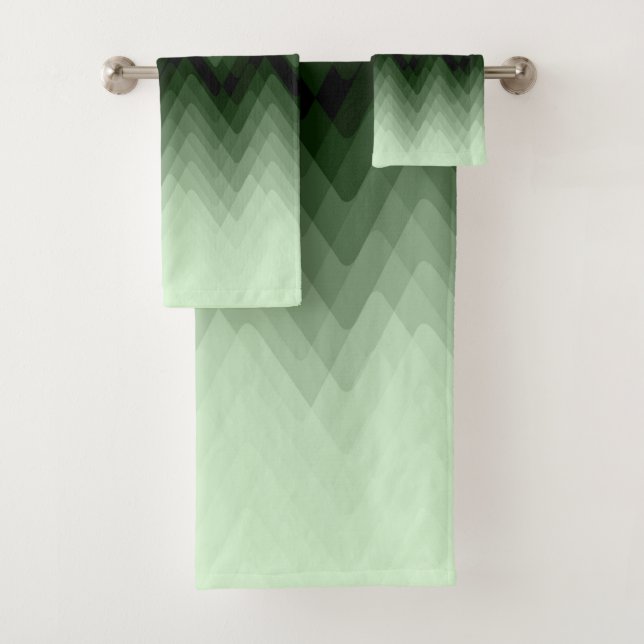 Dark green and mint zigzag. throw pillow bath towel set (Insitu)